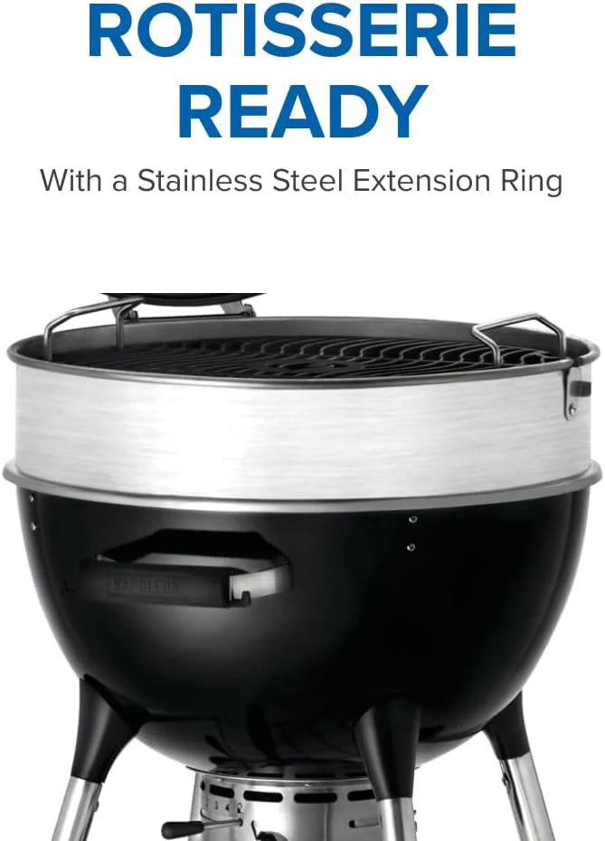 18-Inch Charcoal Kettle Grill Black, Stainless Steel Spacer Ring, 240in² Cooking Area, Sturdy 4-Leg Design, 7-Inch Wheels1 pcs