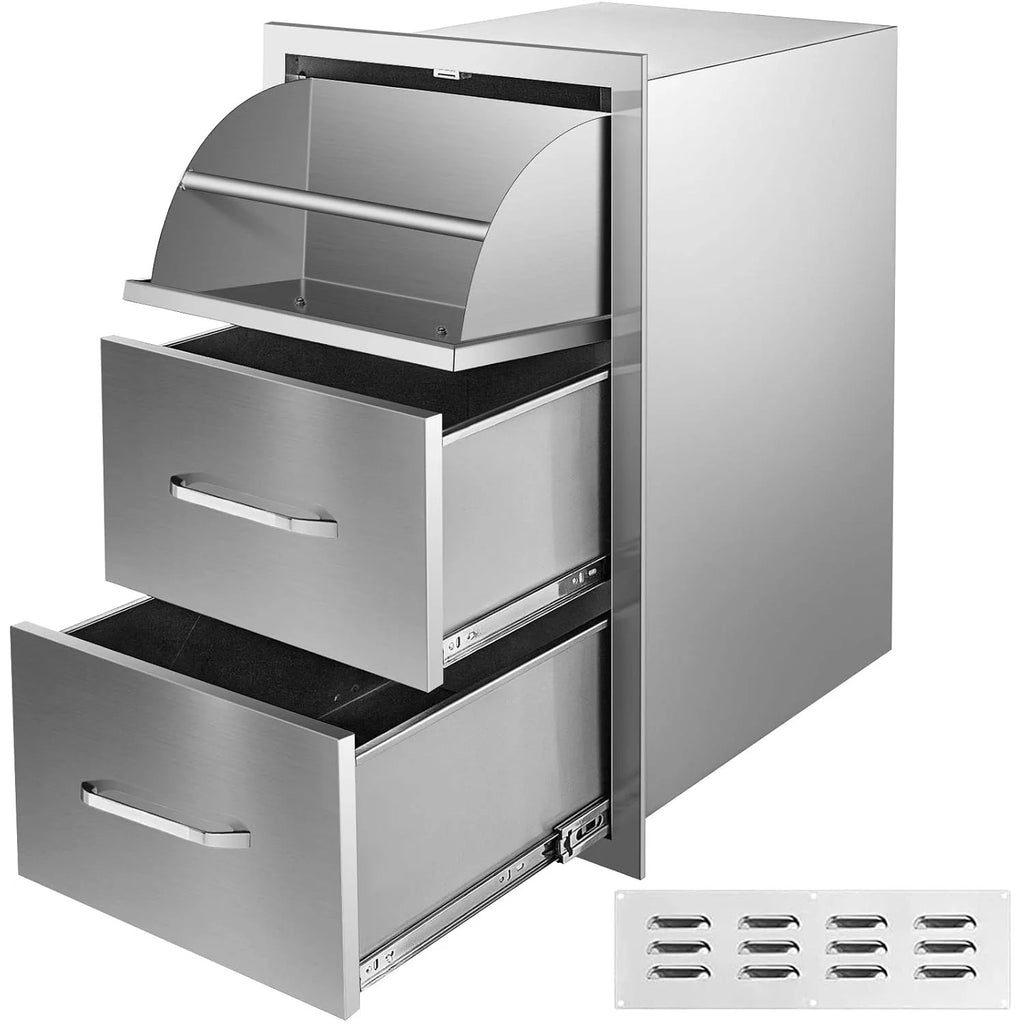 14x20.3 Inch Outdoor Kitchen Drawers Stainless Steel, Flush Mount Triple Drawers, 14W x 20.3H x 23D Inch, with Stainless Steel Handle, BBQ Drawers for Outdoor Kitchens or BBQ Island1 pcs
