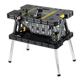 2024 Keter �C 197283 Folding Table Work Bench for Miter Saw Stand, Woodworking Tools and Accessories with Included 12 Inch Wood Clamps �C Easy Garage Storage Black/Yellow