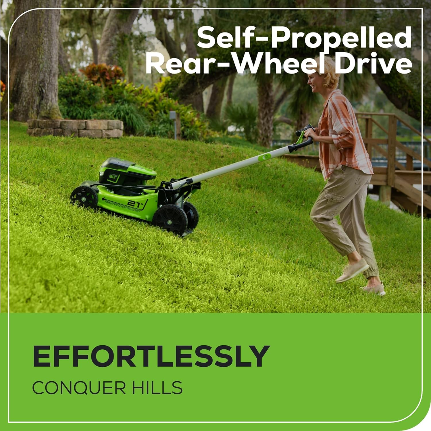 Greenworks 60V 21?? Cordless (Self-Propelled) Lawn Mower , 2 x 4.0Ah Batteries and Dual Port Rapid Charger