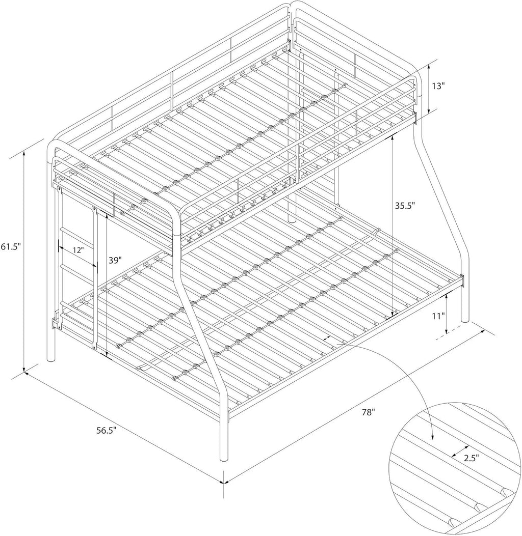 DHP Dusty Twin Over Full Metal Bunk Bed, Off White1 pcs